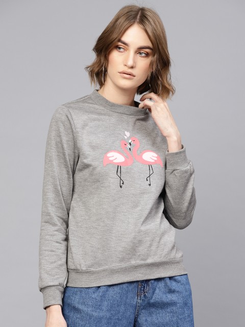 

SASSAFRAS Women Grey Melange Printed Sweatshirt