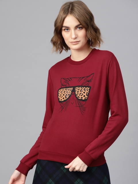 

SASSAFRAS Women Maroon Printed Sweatshirt