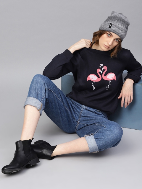 

SASSAFRAS Women Navy Blue & Pink Printed Sweatshirt
