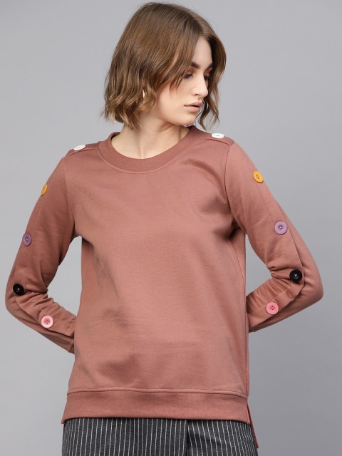 

SASSAFRAS Women Dusty Pink Solid Sweatshirt