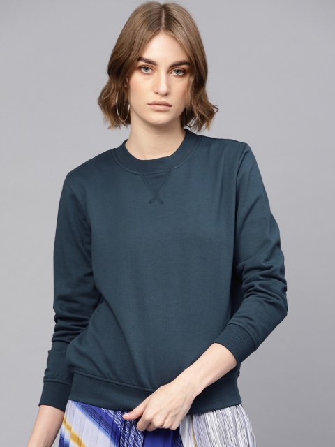 

SASSAFRAS Women Teal Blue Solid Sweatshirt