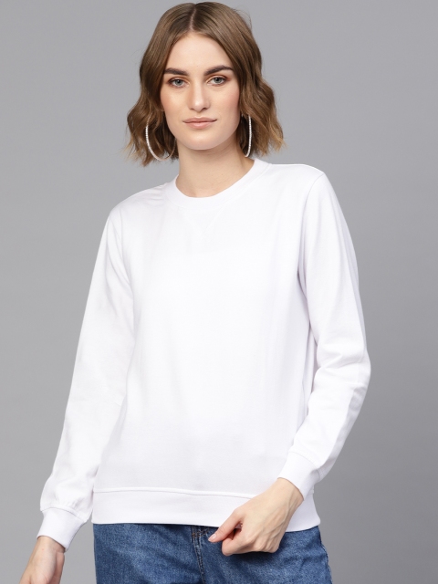 

SASSAFRAS Women White Solid Sweatshirt