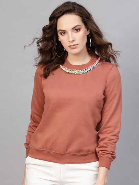 

SASSAFRAS Women Dusty Pink Solid Sweatshirt
