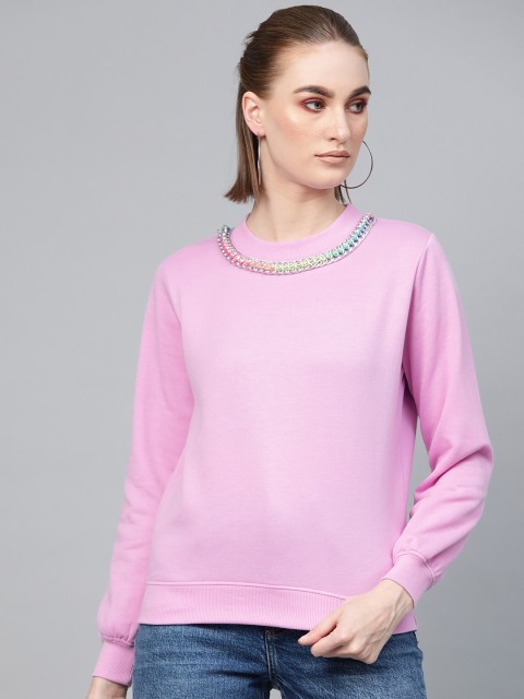 

SASSAFRAS Women Lavender Solid Sweatshirt
