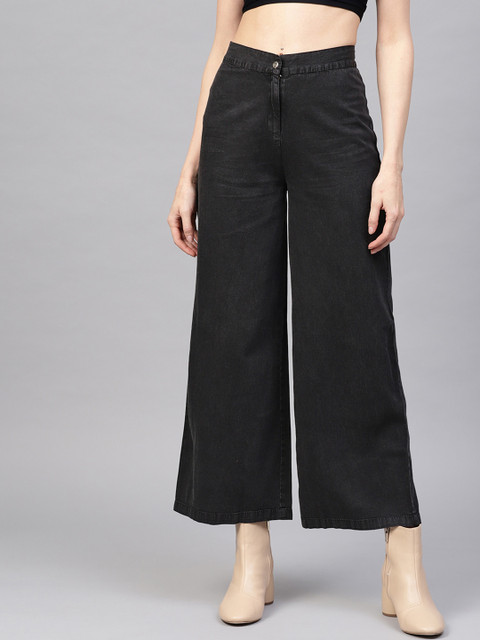 

SASSAFRAS Women Black Regular Fit Solid Parallel Trousers