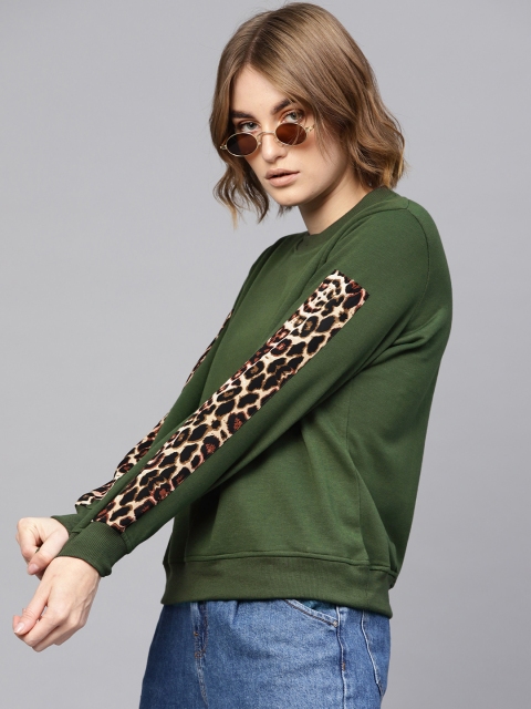 

SASSAFRAS Women Green Solid Sweatshirt