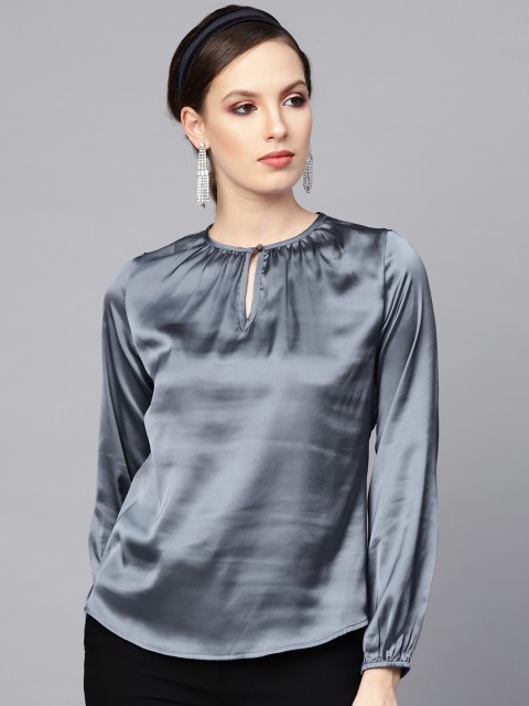 

SASSAFRAS Women Grey Solid Top with Satin Finish