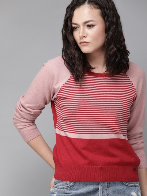 

Roadster Women Pink & Red Striped Top