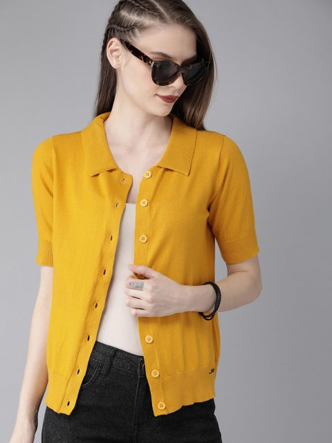 

Roadster Women Mustard Yellow Solid Shirt Style Top