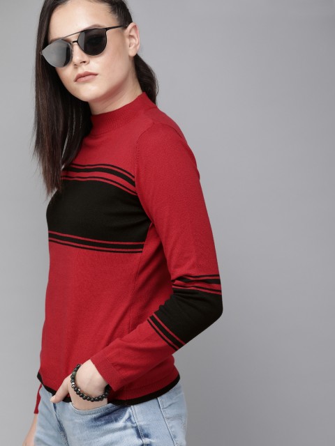 

Roadster Women Red & Black Striped Regular Top