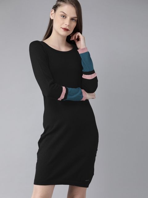

Roadster Women Black Solid Sweater Dress