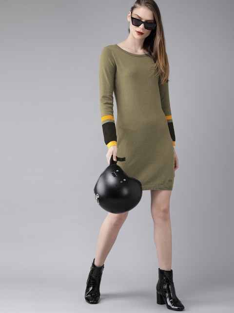 

Roadster Women Olive Green Solid Jumper Dress