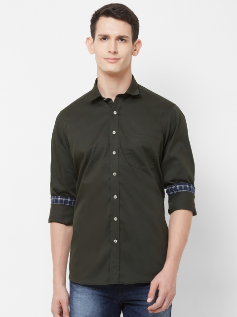

EVOQ Men Olive Green Regular Fit Solid Casual Shirt