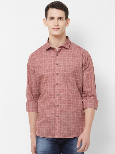 

EVOQ Men Red & Beige Regular Fit Cotton Linen Checked Casual Shirt