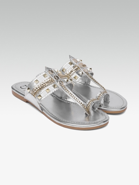 

Carlton London Women Silver-Toned Embellished Leather One Toe Flats