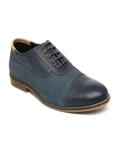 

V Dot Men Navy Leather Oxfords, Navy blue