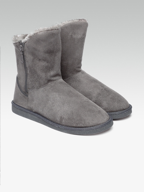 

Carlton London Women Grey Solid High-Top Flat Boots