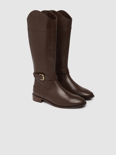 

Carlton London Women Brown Solid Leather High-Top Flat Boots