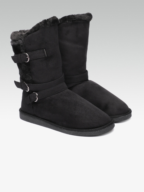 

Carlton London Women Black Solid High-Top Flat Boots
