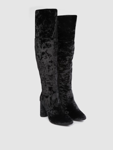 

Carlton London Women Black Solid Velvet Heeled Boots