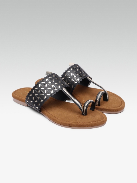 Women Black Embellished One Toe Flats