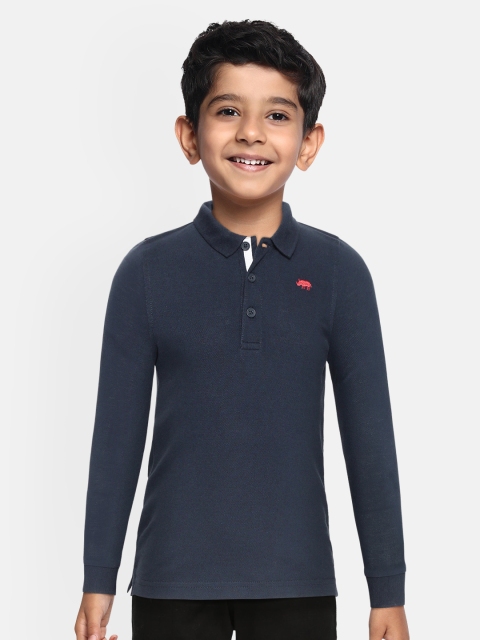 

Marks & Spencer Boys Navy Blue Solid Polo Collar Pure Cotton T-shirt