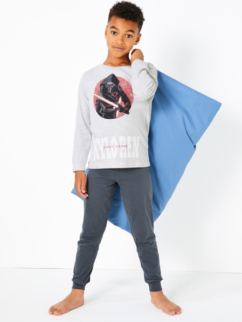 

Marks & Spencer Boys Grey Melange & Black StarWars Kyloren Print Cotton Night suit