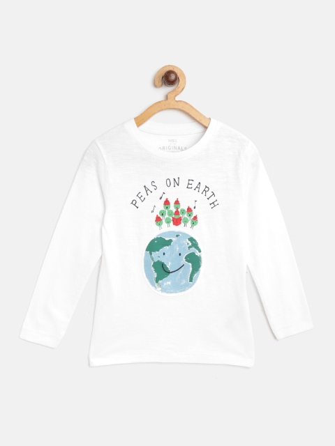 

Marks & Spencer Boys White & Blue Earth Print Round Neck T-shirt
