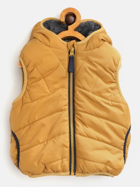 

Marks & Spencer Boys Mustard Yellow Solid Hooded Sleeveless Puffer Jacket
