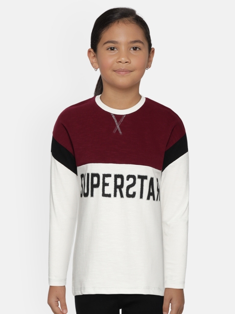 

Marks & Spencer Girls White & Maroon Colourblocked Round Neck T-shirt