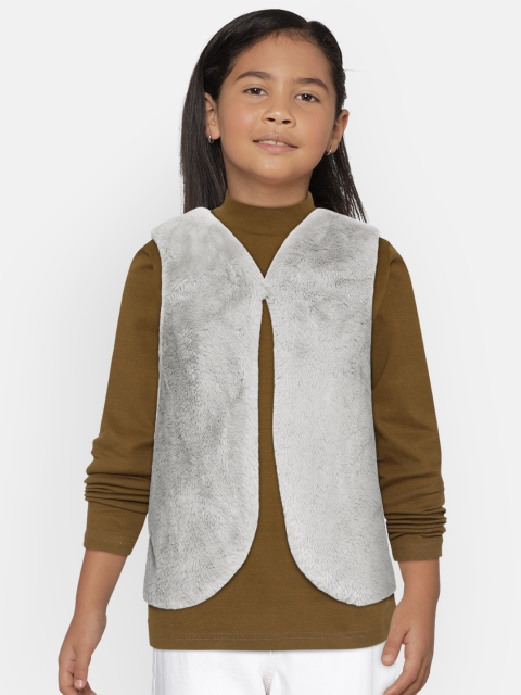 

Marks & Spencer Girls Grey Solid Faux Fur Sleeveless Open Front Jacket