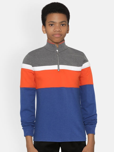 

Marks & Spencer Boys Blue & Charcoal Grey Colourblocked Mock Collar T-shirt