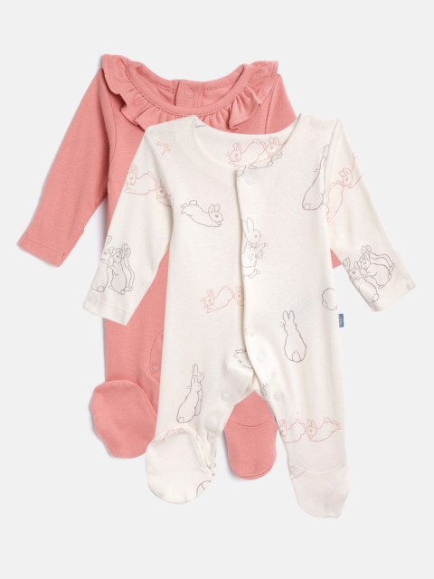 

Marks & Spencer Kids Pack of 2 Rabbit Printed Pure Cotton Sleepsuits, Cream