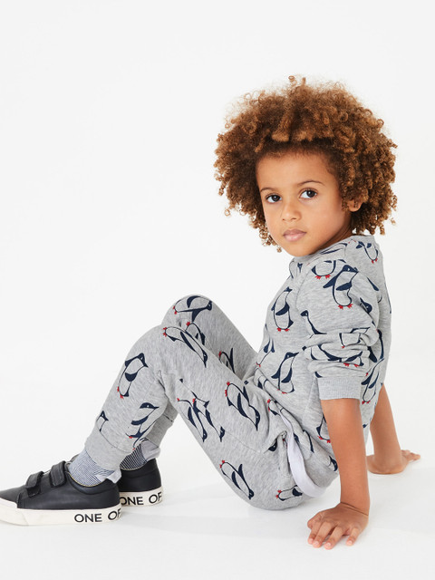 

Marks & Spencer Boys Grey Melange & Navy Penguin Print Joggers