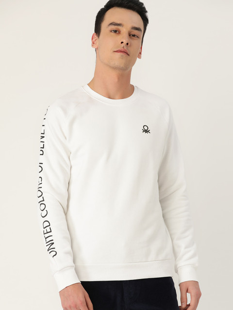 

United Colors of Benetton Men White Solid Sweatshirt