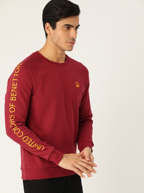 

United Colors of Benetton Men Maroon Solid Sweatshirt