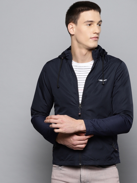 

Louis Philippe Sport Men Navy Blue Super Slim Fit Solid Hooded Tailored Jacket