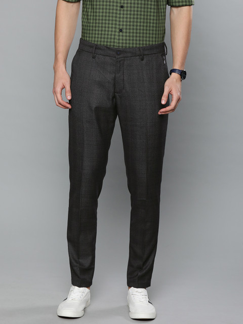 

Louis Philippe Ath.Work Men Charcoal Grey Checked Comfort Tapered Smart Casual Trousers