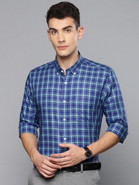 

Louis Philippe Men Blue & Purple Slim Fit Checked Formal Shirt
