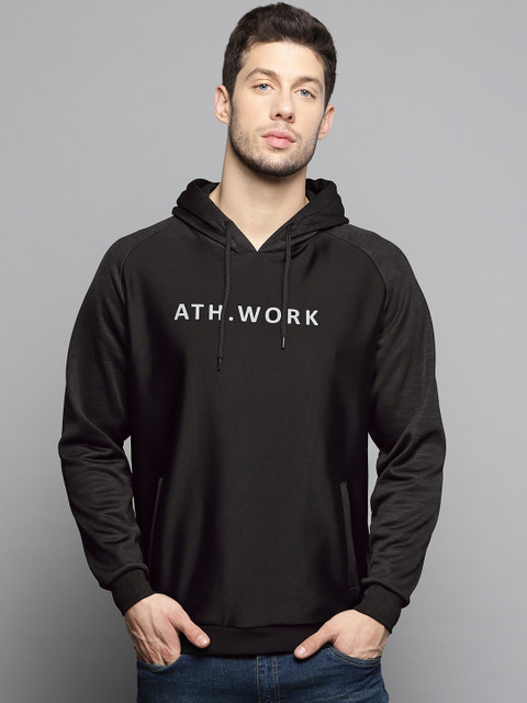 

Louis Philippe Ath.Work Men Black Solid Hooded Sweatshirt
