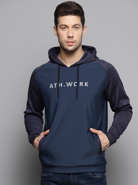 

Louis Philippe Ath.Work Men Teal Solid Hooded Sweatshirt