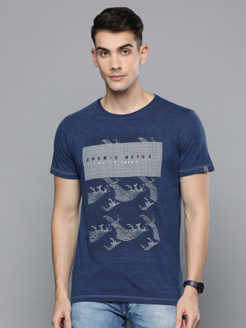 

Louis Philippe Jeans Men Navy Blue Printed Round Neck T-shirt