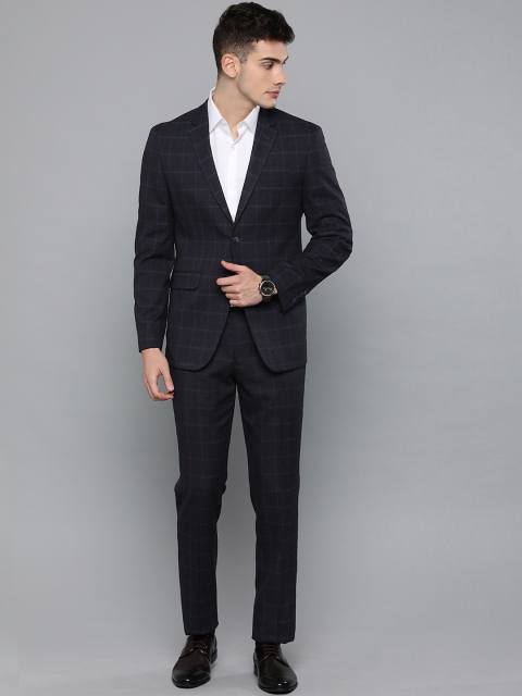 

Louis Philippe Men Black & Navy Blue Checked Slim Fit Single-Breasted Wedding Suit