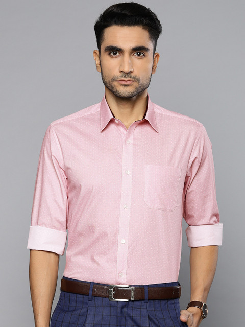 

Louis Philippe Men Pink & White Slim Fit Printed Formal Shirt