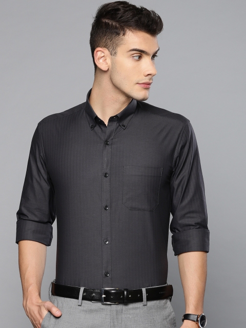 

Louis Philippe Men Grey Slim Fit Self Striped Formal Shirt