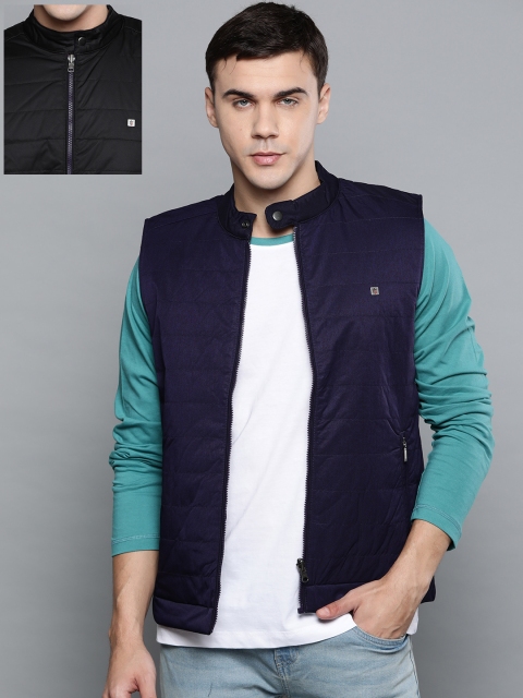 

Louis Philippe Jeans Men Navy Blue & Black Solid Reversible Padded Jacket