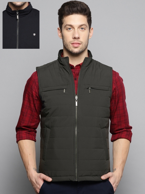 

Louis Philippe Men Charcoal Grey & Black Reversible Solid Padded Jacket