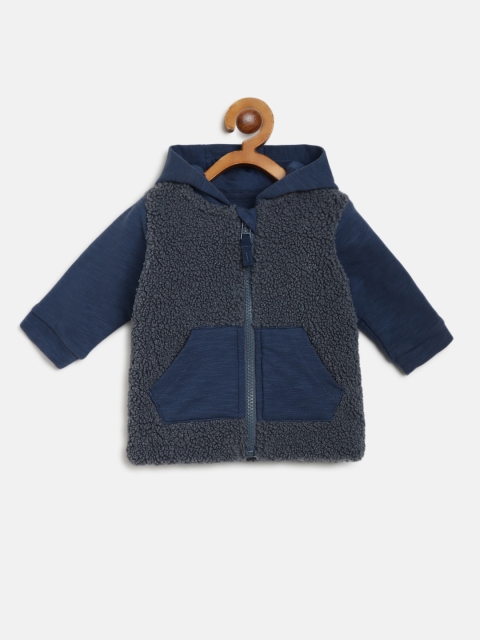 

Marks & Spencer Kids Grey & Blue Solid Hooded Faux Fur Jacket