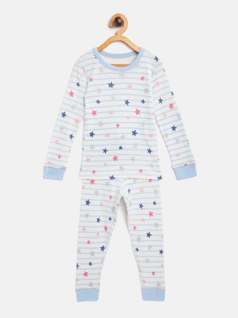 

Marks & Spencer Girls White & Blue Striped & Star Print Thermal Set