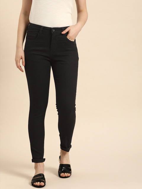 

ether Women Black Skinny Fit Mid-Rise Clean Look Jeans